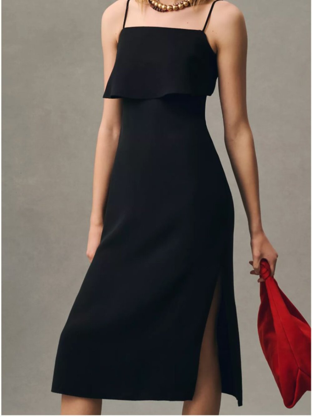 By Anthropologie Tiered-Top Midi Dress 6 Black LBD Lyocell Linen NWOT